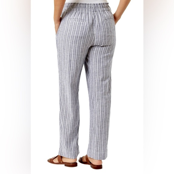 Briggs Striped Stretch Waistband Linen Blend Straight Leg Pull On Pants Size M - Picture 5 of 11